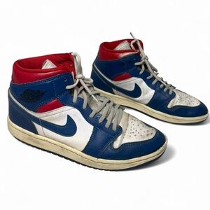 Nike Air Jordan 1 Mid French Blue Red White Sneakers Women’s 9 Retro High Top
